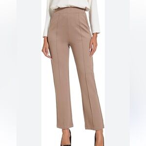 Rena Lange Wool Crease Wide Leg Beige Mid Rise Trousers Dress Pants Side Zip 16